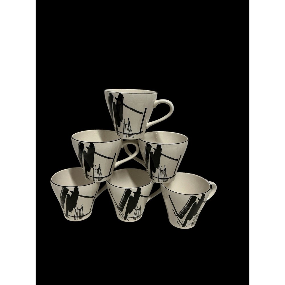 Vtg Sango "CALLIGRAPHY" Larry Laslo Set of  6 Cups/Mugs (no saucers) 3 1/4" 1986
